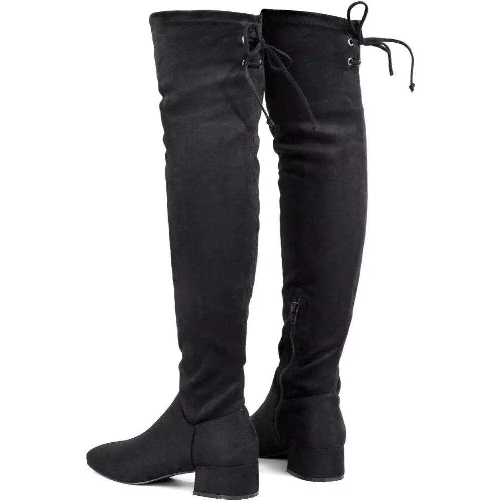 Women's Black-1.77 Inchs Polyurethane (PU) Over Knee High Warm Winter Long Boot